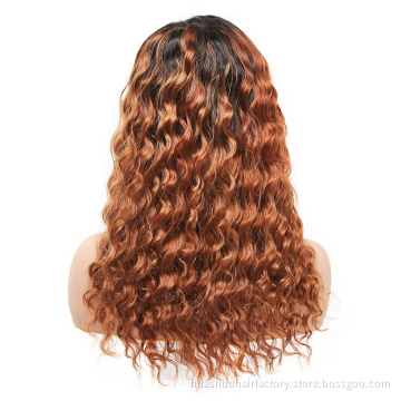 Realistic Hairline High Density Cuticle Aligned 10A Deep Wave Long 1B30 Virgin Russian Hair Lace Front Wig